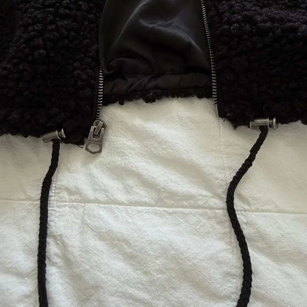 Lucky Brand Black Teddy Sherpa Hooded Jacket Women’s L Oversized Full Zip Cozy - Picture 10 of 16